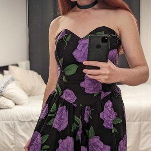 Vintage 90's Strapless Cut-off Floral Dress, Goth Grunge Princess